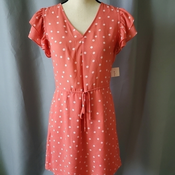 NWT, Maison Jules Coral Polka Dot V-Neck Dress, Size S - Picture 2 of 6
